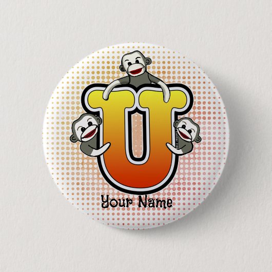 Monogram U Sock Monkey Button (Vorderseite)