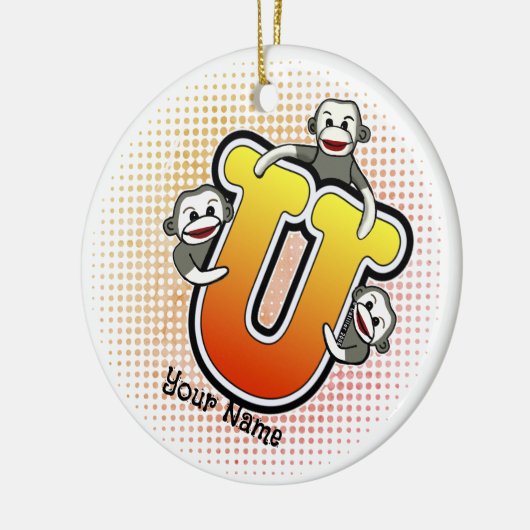 Monogram U Sock Monkey Keramik Ornament (Links)