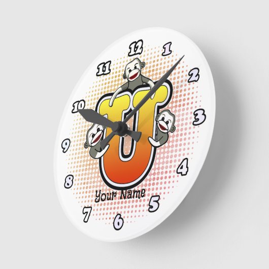 Monogram U Sock Monkey-Uhr Runde Wanduhr (Winkel)