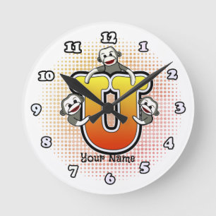 Monogram U Sock Monkey-Uhr Runde Wanduhr