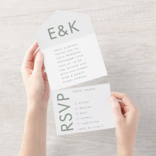 Monogram Ultra Modern Bold Big Sage Grün Hochzeit All In One Einladung