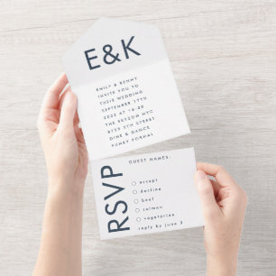 Monogram Ultra Modern Bold Navyblaue Hochzeit All In One Einladung