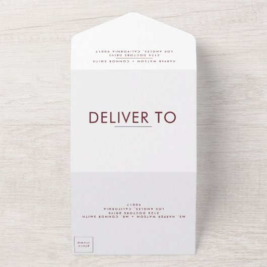 Monogram Ultra Modern Burgundy Maroon Wedding All In One Einladung (Außenbereich)