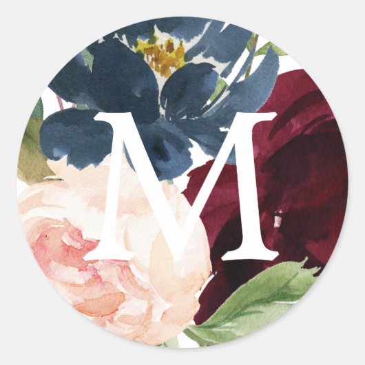 Monogram Umschlag Aufklebers Rustic Burgundy Runder Aufkleber (Vorderseite)