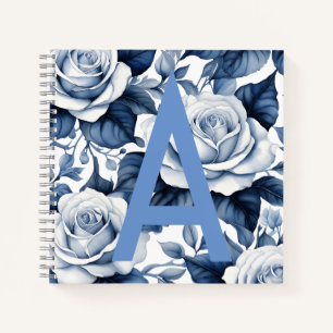 Monogram und Blue Rose-Sqaure-Notebook Notizblock