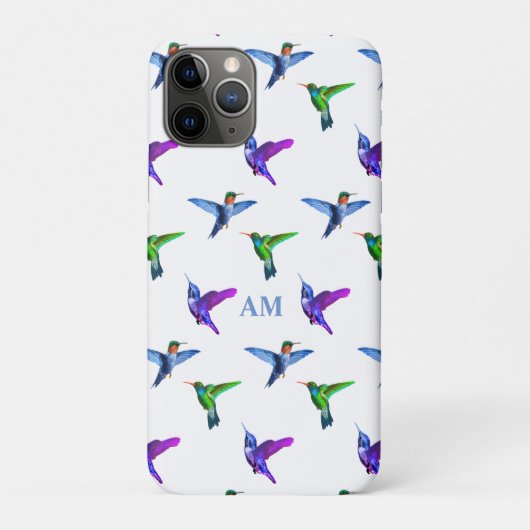 Monogram und Hummingbirds on White Case-Mate iPhone Hülle (Rückseite)