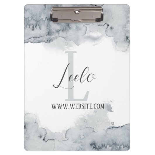 Monogram und Name Affirmation Watercolor Gray Clip Klemmbrett (Vorderseite)