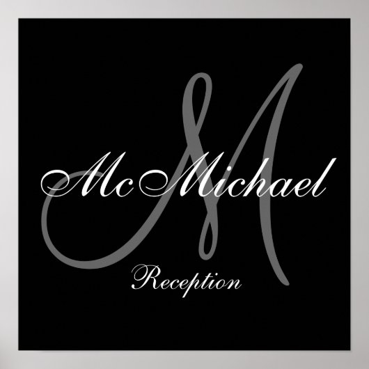 Monogram und Name Wedding Reception Sign Poster (Vorne)