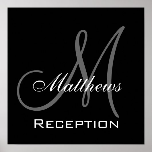 Monogram und Name Wedding Reception Sign Poster (Vorne)
