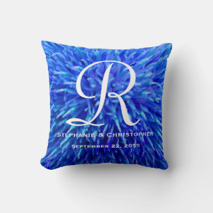 Monogram und Names Blue Abstrakt Floral Square Kissen