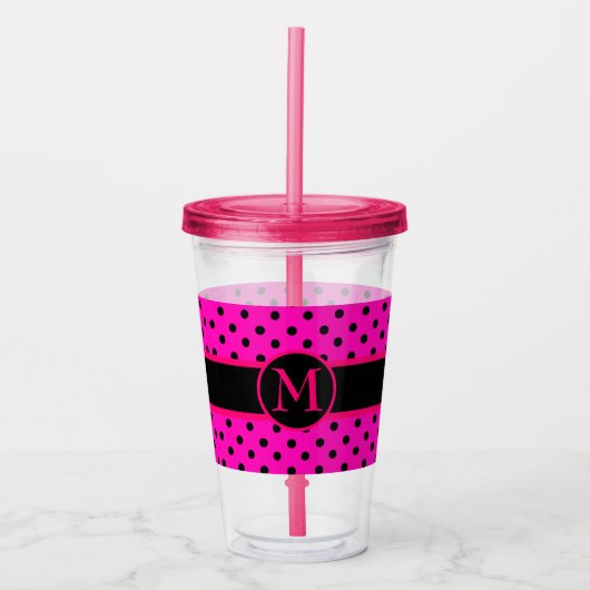 Monogram und Polka Dots Acryltrinkbecher (Vorderseite)