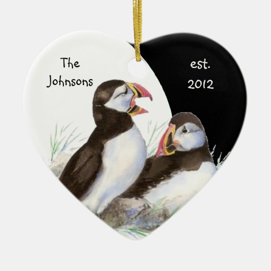 Monogram und Puffins Birds mit benutzerdefinierten Keramikornament (Vorne)