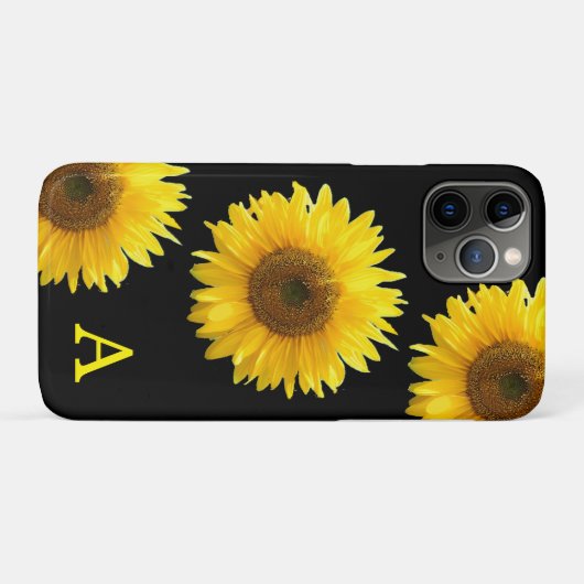 Monogram und schöne Sonnenblumen auf schwarz Case-Mate iPhone Hülle (Rückseite (Horizontal))