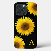 Monogram und schöne Sonnenblumen auf schwarz Case-Mate iPhone Hülle (Rückseite)