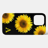 Monogram und schöne Sonnenblumen auf schwarz Case-Mate iPhone Hülle (Rückseite (Horizontal))