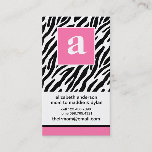 Monogram und Zebra Mommy Calling Cards Telefonnummerkarte