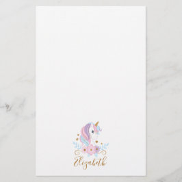 Monogram Unicorn Pink Blue Gold, Girl Briefpapier