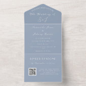 Monogram Unique Dusty Blue QR Code Wedding All In One Einladung (Innen Boden)