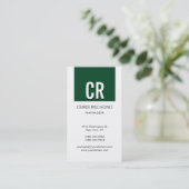 Monogram Up Forest Green White Business Card Visitenkarte (Stehend Vorderseite)