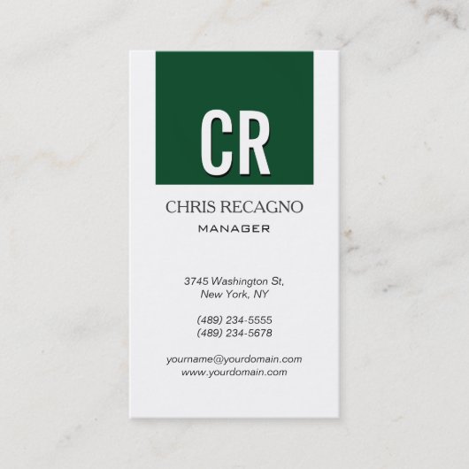 Monogram Up Forest Green White Business Card Visitenkarte (Vorderseite)