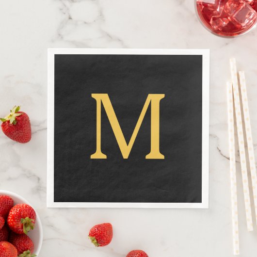 Monogram Ursprünglicher Goldener Goldener Schwarze Serviette (Beispiel)