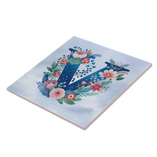 Monogram 'V' dekoratives Blumendesign Fliese (Seite)