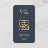 Monogram V Floral Beruflich Dark Blue Visitenkarte (Rückseite)