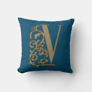 Monogram V Ocean Blue Wedday Kissen