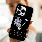 Monogram V silber individuelle Name blaue Veilchen iPhone Hülle