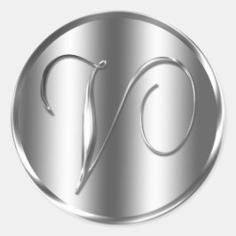 Monogram V Silver Color Wedding Invitation Holiday Runder Aufkleber