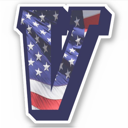 Monogram V USA Flag Schriftart Aufkleber (Vorderseite)