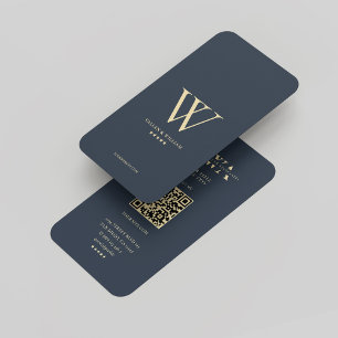Monogram V W Logo Dunkelblau Elegant Moderne Visitenkarte