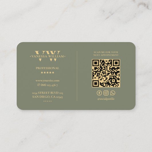 Monogram V W Logo Elegante Moderne Seite Grün Visitenkarte (Rückseite)