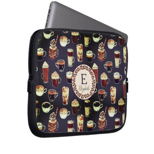 Monogram Venti Coffee Lover Fall Dunkel Lila Laptopschutzhülle (Vorne Rechts)