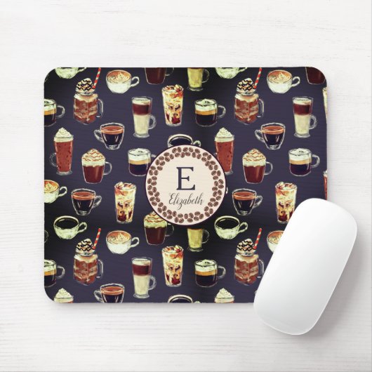 Monogram Venti Coffee Lover Fall Dunkel Lila Mousepad (Mit Mouse)