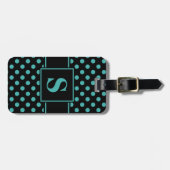 Monogram Verdigris Green auf Black Polka Dot Gepäckanhänger (Vorderseite horizontal)