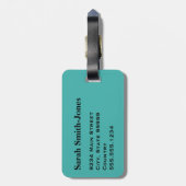 Monogram Verdigris Green auf Black Polka Dot Gepäckanhänger (Rückseite vertikal)