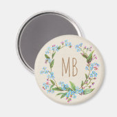 Monogram Vergiss-Me-Not-Wreath Blue Niedlich rusti Magnet (Vorderseite/Rückseite)