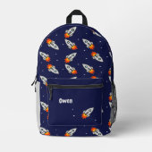 Monogram verrückte graue Raketen blau Bedruckter Rucksack (Vorderseite)