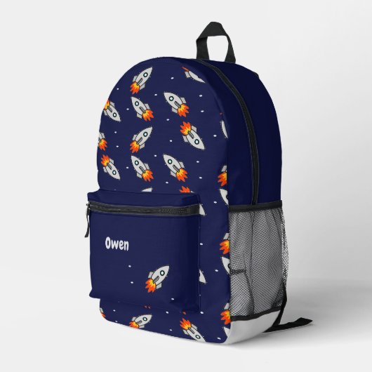 Monogram verrückte graue Raketen blau Bedruckter Rucksack (Rückseitige Ecke Rechts)