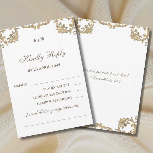 Monogram Victorian Christian Wedding RSVP Card