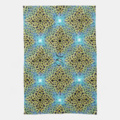 Monogram Viktorianisch Golden Trim Aqua Hintergrun Geschirrtuch (Vertikal)