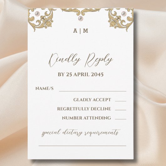 Monogram Viktorianisch Pearl Vintage Wedding RSVP  Karte