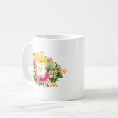 Monogram Vintag Asters Bouquet Pink Gelbe Tasse (Vorderseite Links)