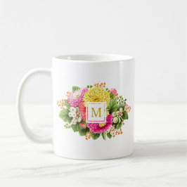 Monogram Vintag Asters Bouquet Pink Gelbe Tasse