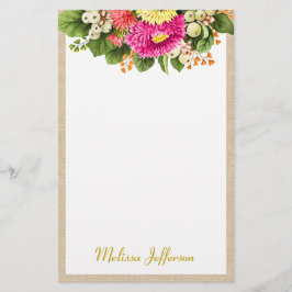 Monogram Vintag Asters Bouquet Pink Stationer Briefpapier