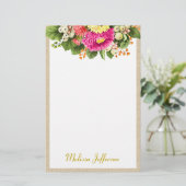 Monogram Vintag Asters Bouquet Pink Stationer Briefpapier (Stehend Vorderseite)