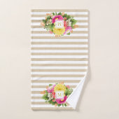 Monogram Vintag Asters Hot Pink Beige Handtuch Set (Handtuch)