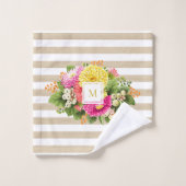 Monogram Vintag Asters Hot Pink Beige Handtuch Set (Waschlappen)