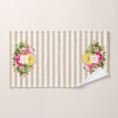 Monogram Vintag Asters Hot Pink Beige Handtuch Set (Handtuch)